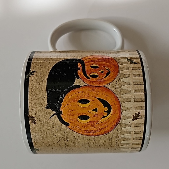 S/3 Vintage Warren Kimble "Pumpkin Dreams" Black Cat and Jack-o'-lantern Mugs - Picture 5 of 13